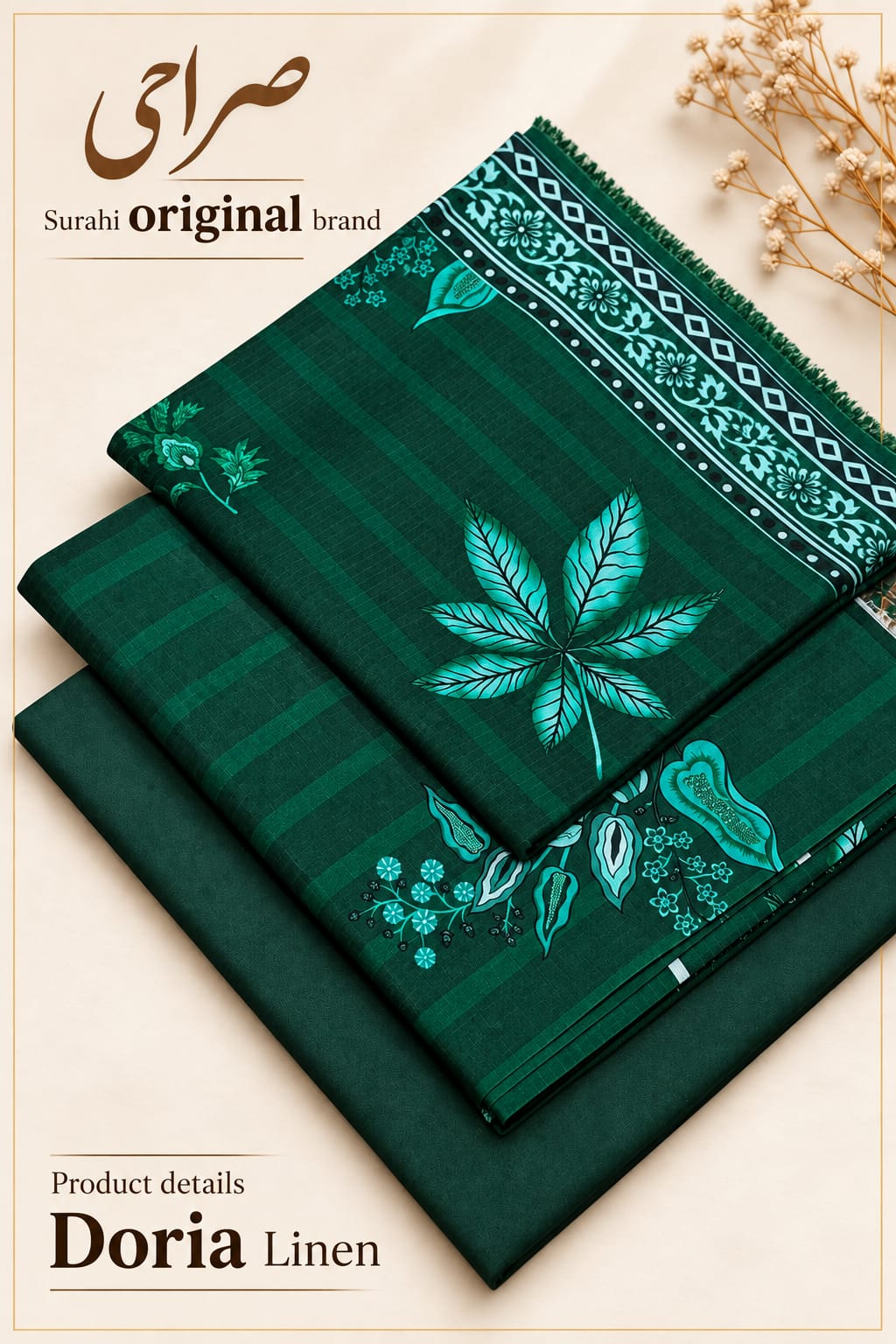 Original Brand Surahi صراحی - Winter Doria Linen 3pc Unstitch thumbnail 2
