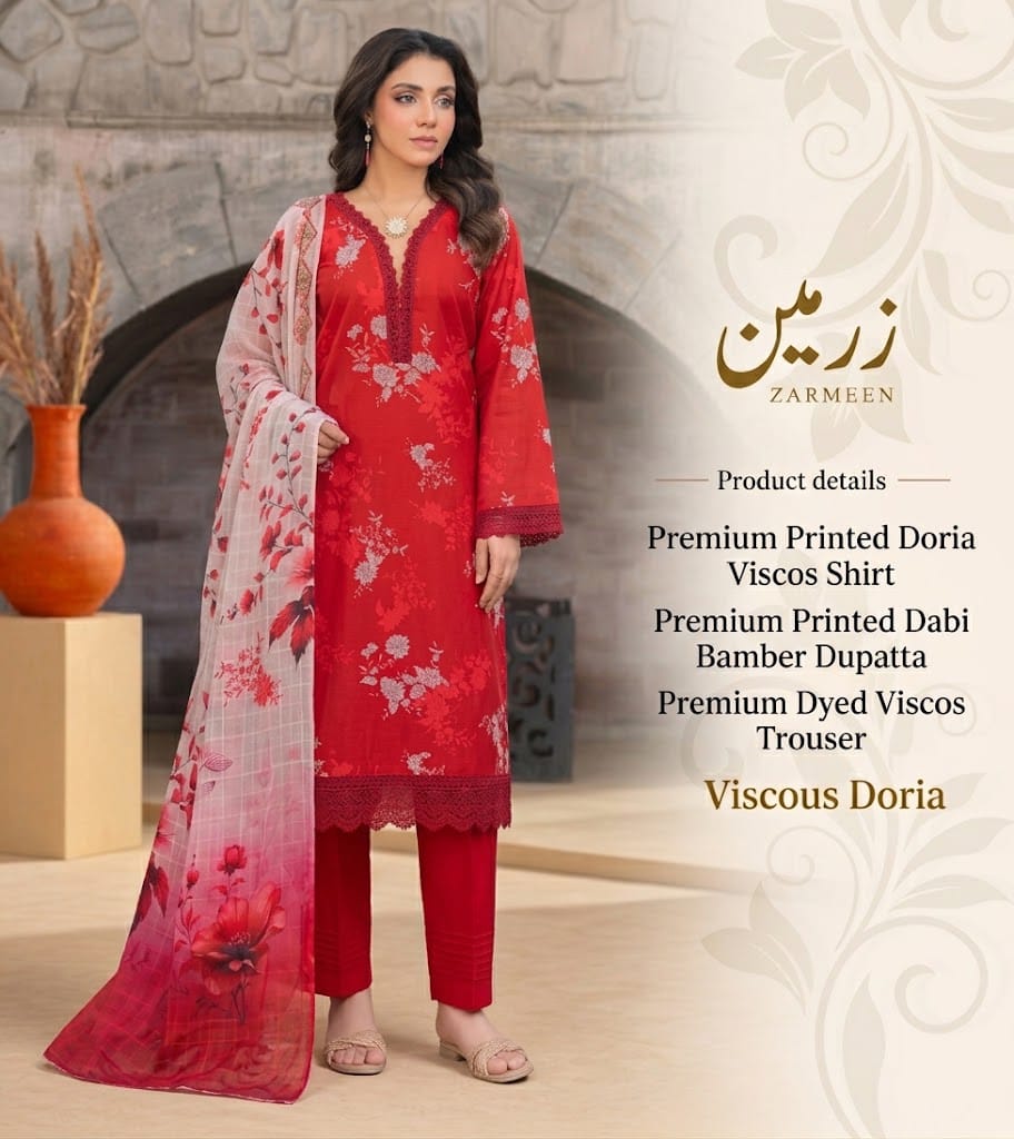 Original Zarmeen Viscous Doria Fabric 3pc Unstitch winter