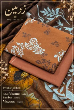 Original Zarmeen Viscous Doria Fabric 3pc Unstitch winter thumbnail 2